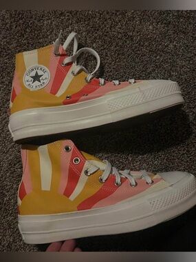 Converse All Star High-Top Sneakers in Pink, Yellow & White